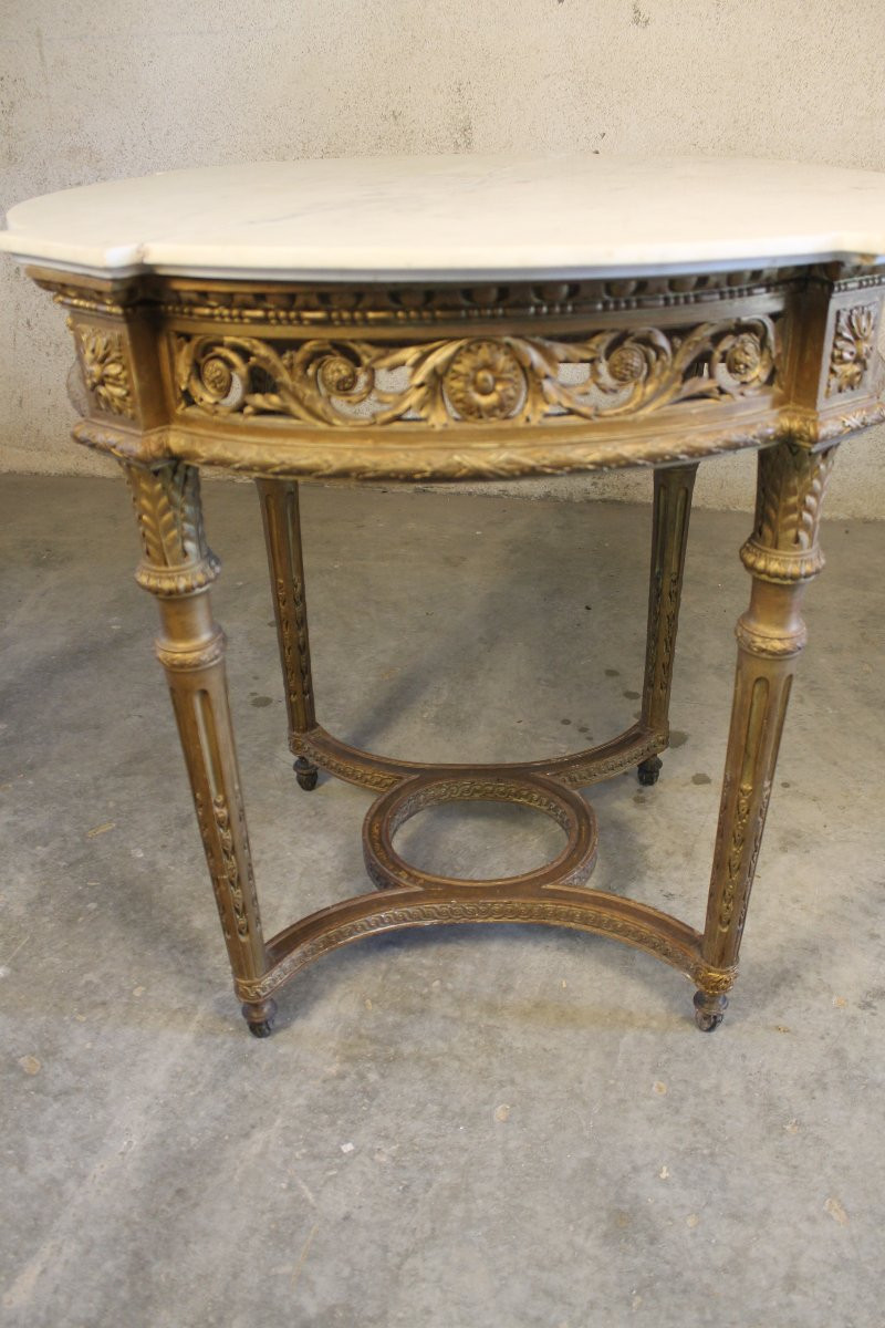 Table guéridon en bois sculpté doré de style Louis XVI époque 19ème-photo-3