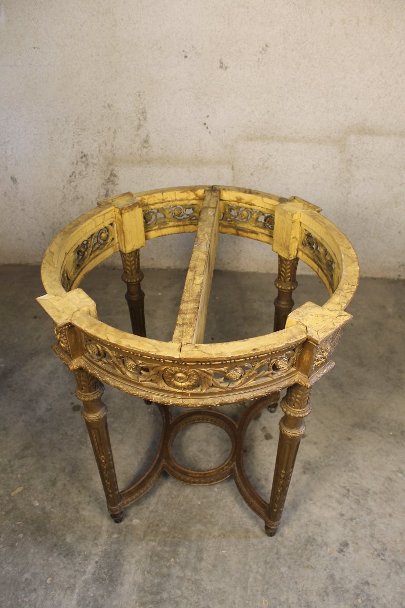 Table guéridon en bois sculpté doré de style Louis XVI époque 19ème-photo-2
