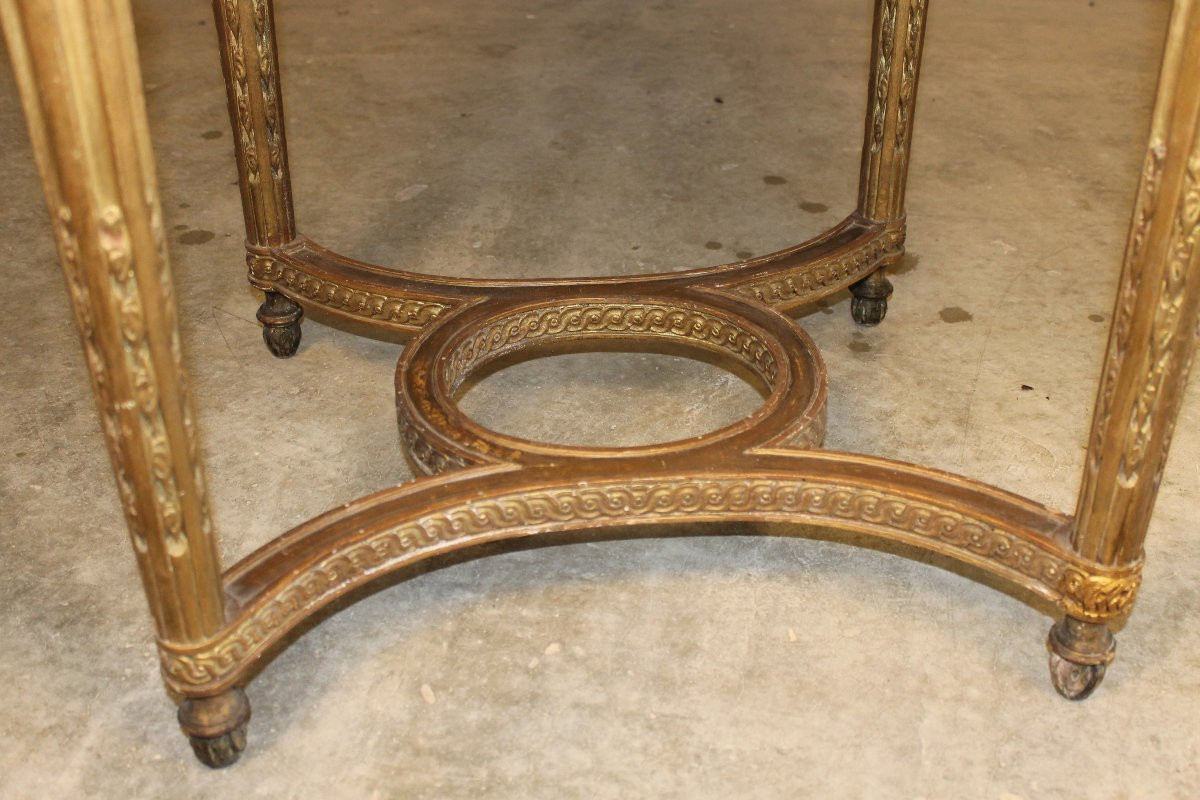 Table guéridon en bois sculpté doré de style Louis XVI époque 19ème-photo-5