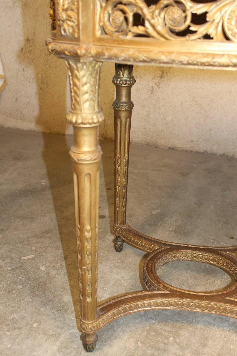 Table guéridon en bois sculpté doré de style Louis XVI époque 19ème-photo-6