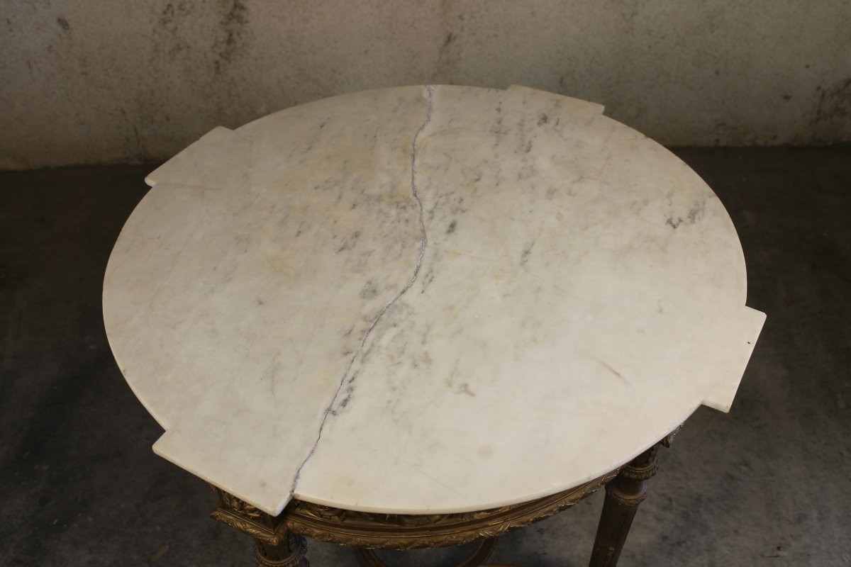Table guéridon en bois sculpté doré de style Louis XVI époque 19ème-photo-7