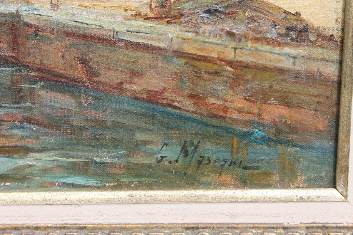 Gustave Mascart Oil On Canvas Landscape Of A Fishing Port In Holland 19th Century-photo-4