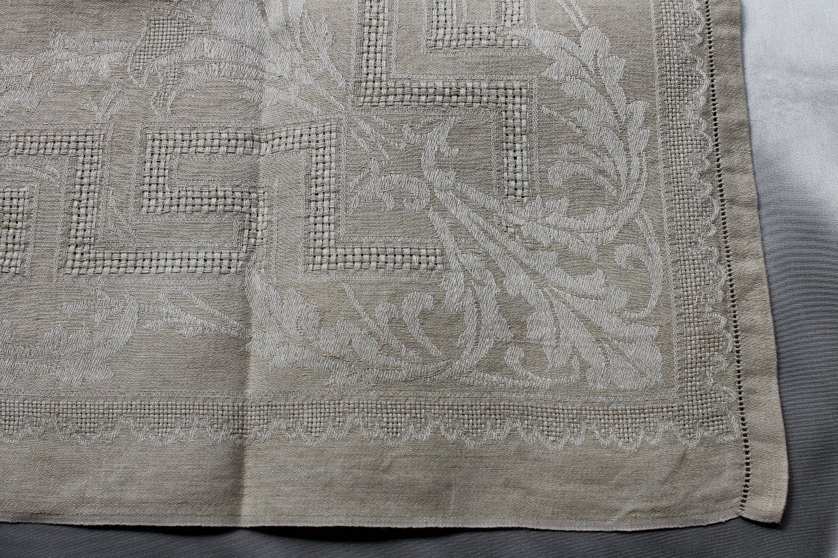 12 Ivory-colored Linen Napkins With Openwork Floral Decoration, Very Good Condition, Early 20th Century-photo-1