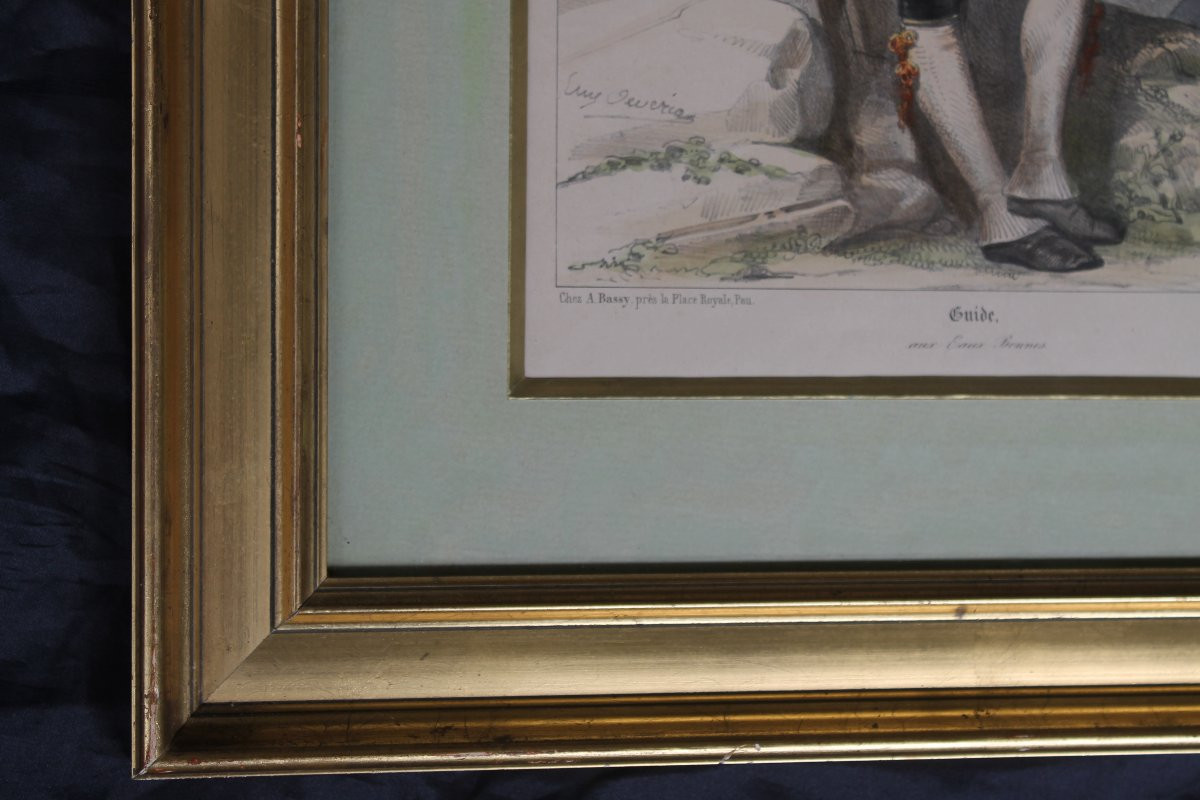 2 Color Lithographs Of Eugène Déveria, Guide And Washerwoman In Eaux-bonnes Pyrénées, 19th Century-photo-3