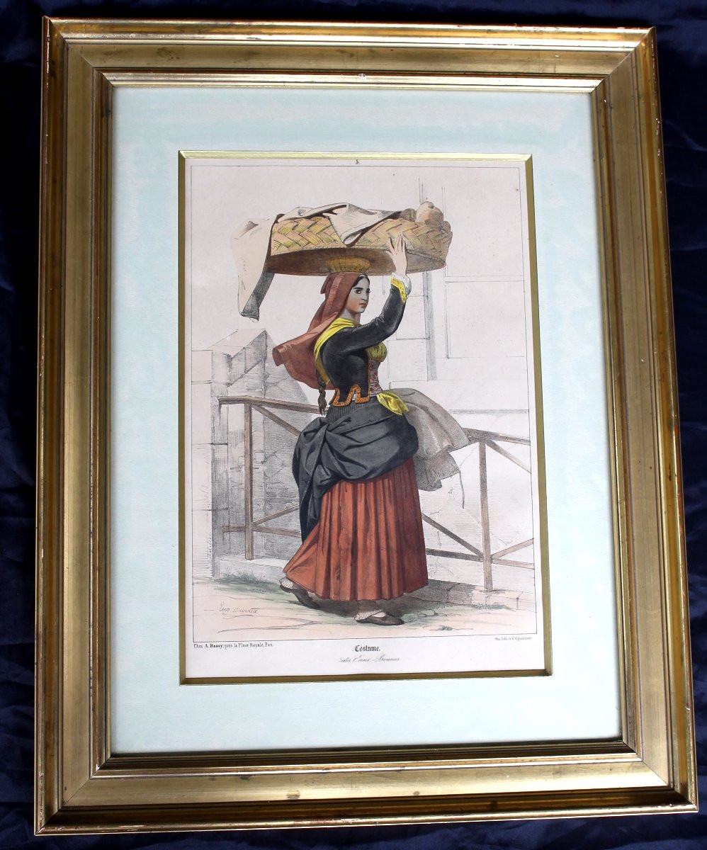 2 Color Lithographs Of Eugène Déveria, Guide And Washerwoman In Eaux-bonnes Pyrénées, 19th Century-photo-4