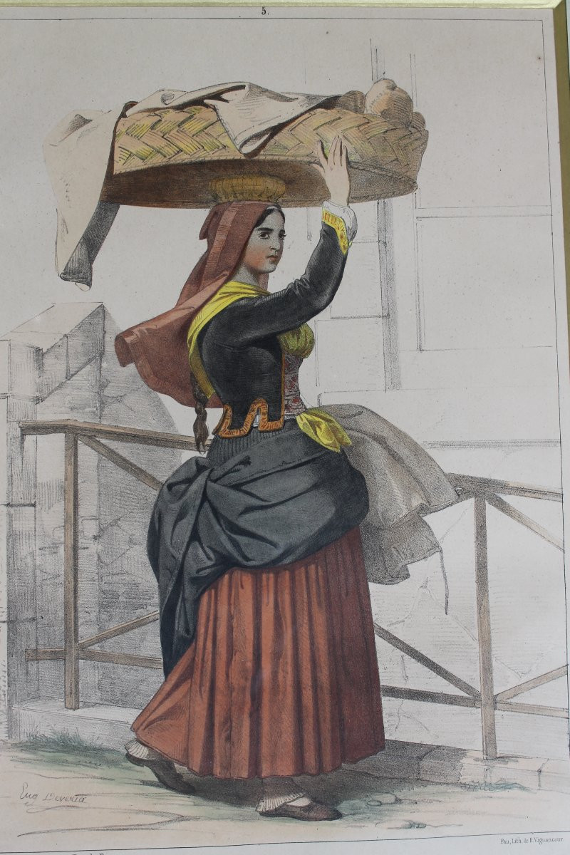 2 Color Lithographs Of Eugène Déveria, Guide And Washerwoman In Eaux-bonnes Pyrénées, 19th Century-photo-5