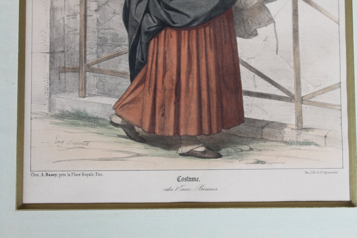 2 Color Lithographs Of Eugène Déveria, Guide And Washerwoman In Eaux-bonnes Pyrénées, 19th Century-photo-6