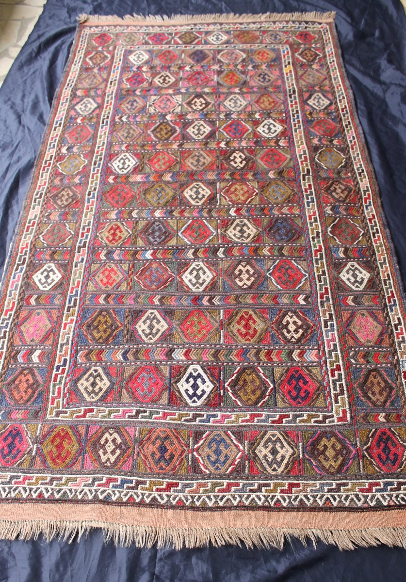 Tapis Kilim en laine à décor géométrique époque 20ème d : 103 x 203 cm -photo-3