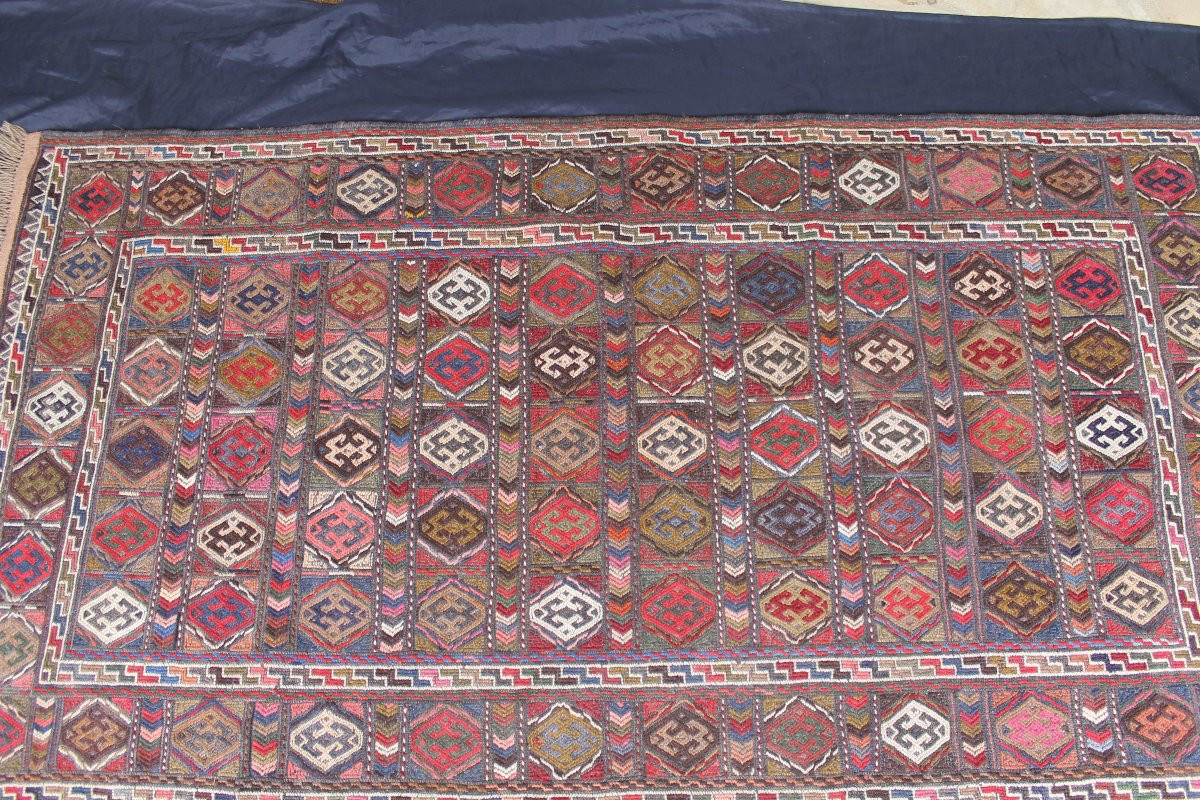 Tapis Kilim en laine à décor géométrique époque 20ème d : 103 x 203 cm -photo-4