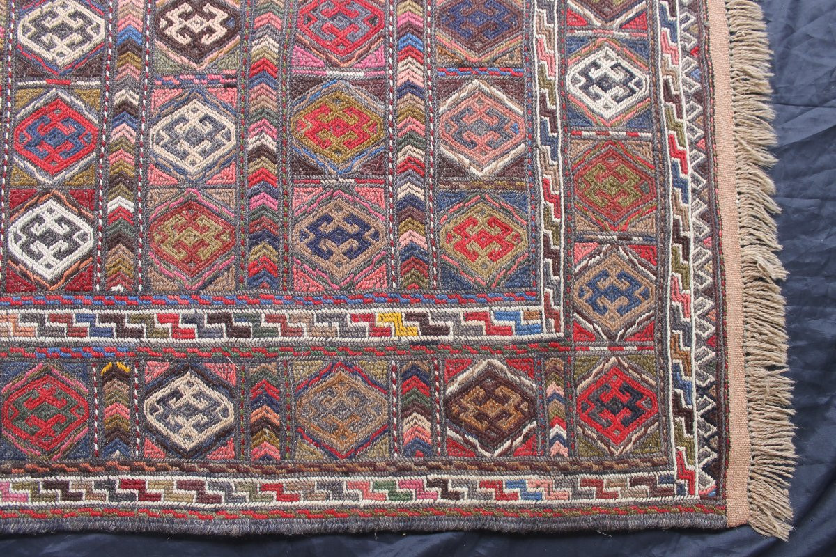 Tapis Kilim en laine à décor géométrique époque 20ème d : 103 x 203 cm -photo-5