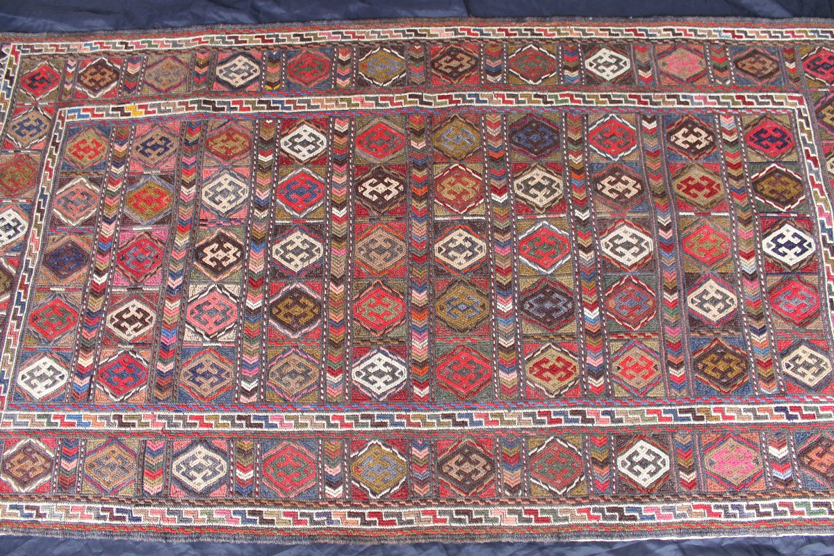 Tapis Kilim en laine à décor géométrique époque 20ème d : 103 x 203 cm -photo-7