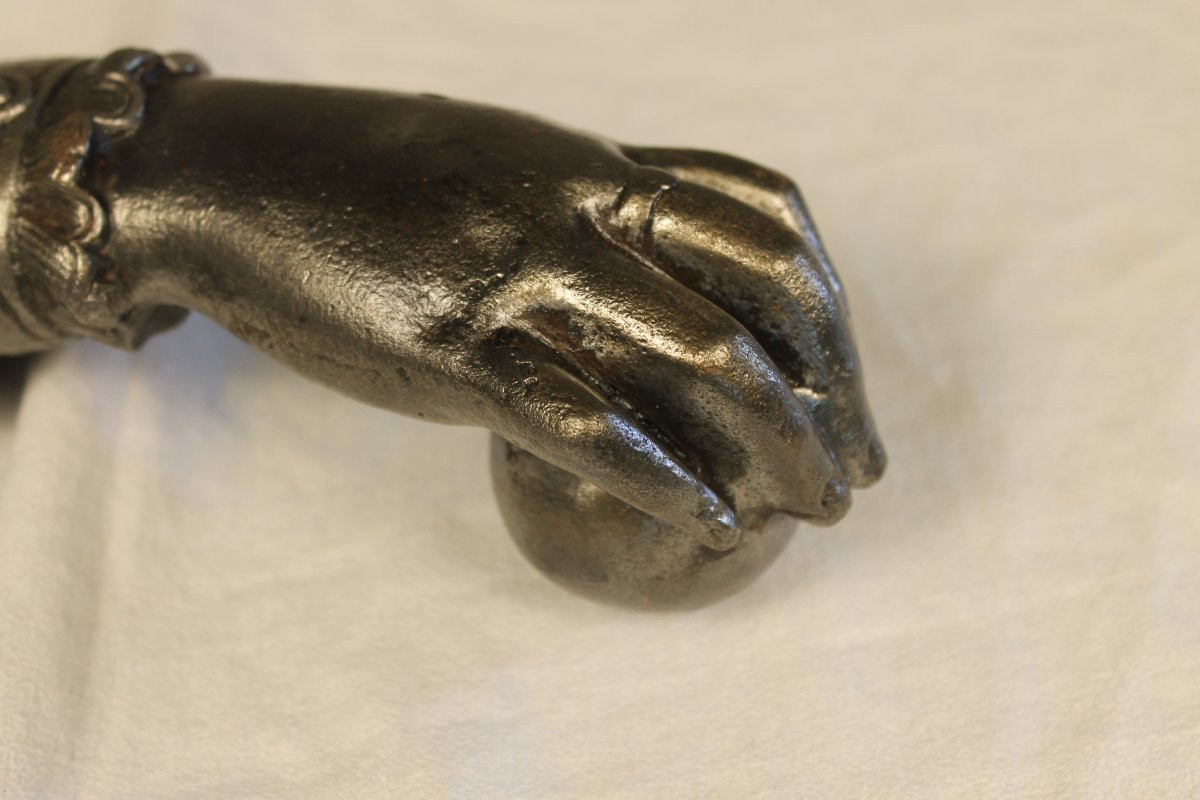 Solid Cast Iron Door Knocker In The Shape Of A Hand, Complete, 19th Century-photo-3