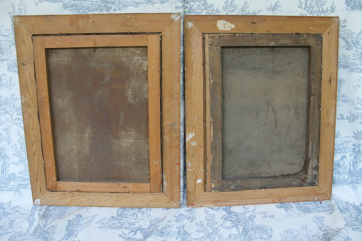 Pair Of Framed Oils On Canvas Depicting Gallant Scenes From The Romantic Period, 19th Century-photo-3