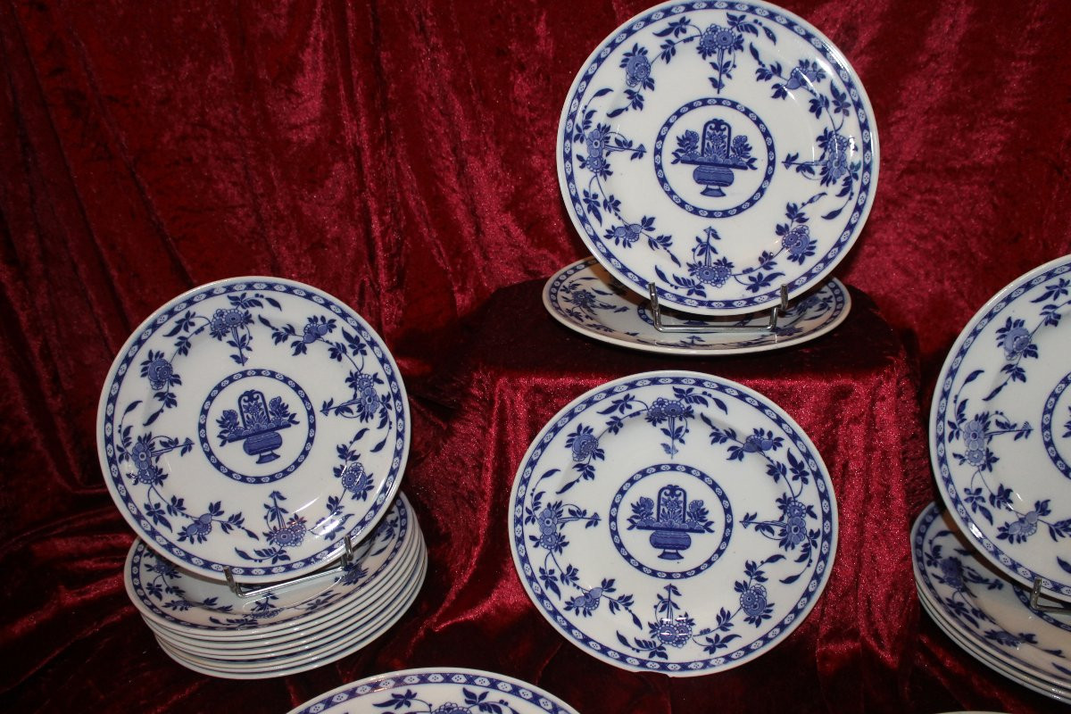 24 assiettes en faïence anglaise de Minton décor de Delft en bleu époque fin 19ème-photo-3