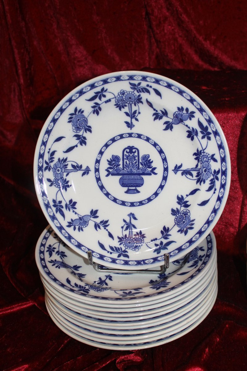 24 assiettes en faïence anglaise de Minton décor de Delft en bleu époque fin 19ème-photo-5