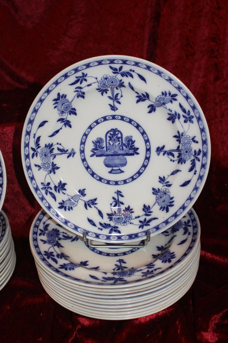 24 assiettes en faïence anglaise de Minton décor de Delft en bleu époque fin 19ème-photo-6