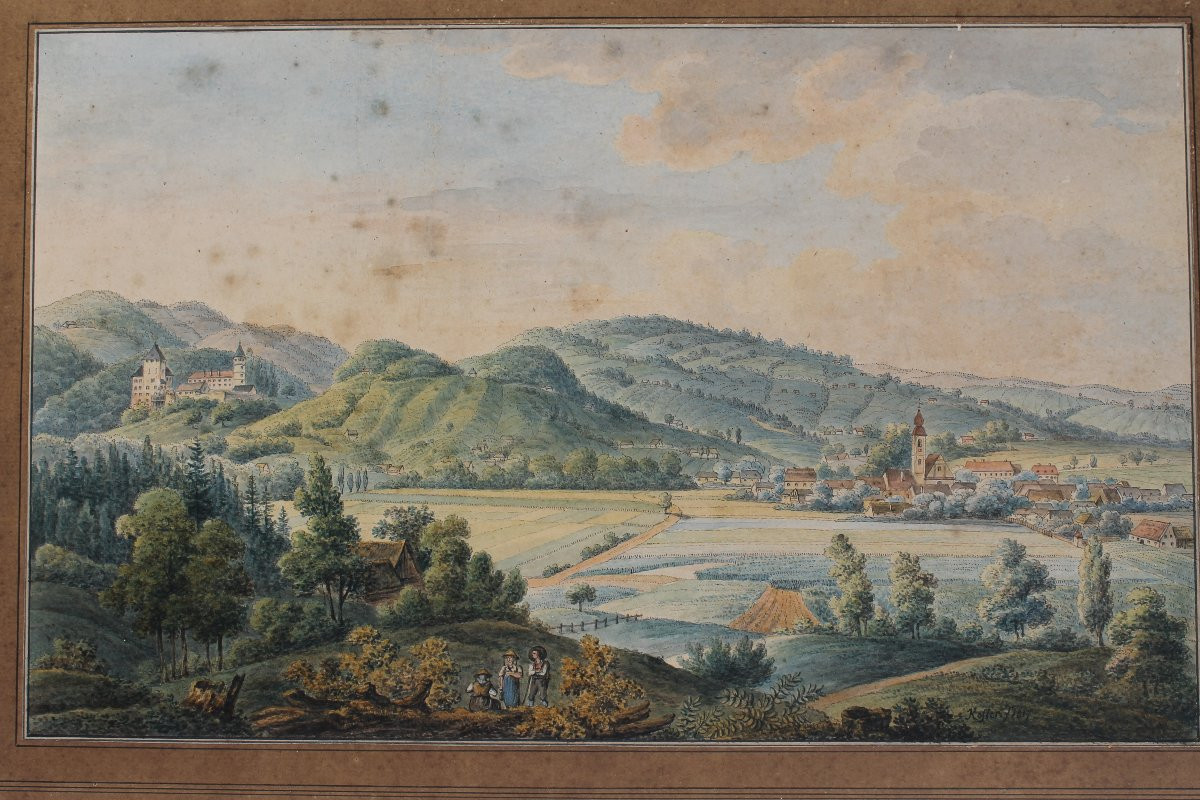 Watercolor Landscape Of Bavaria Or Tyrol Signed And Dated Kofler 1904 Austria Germany-photo-3