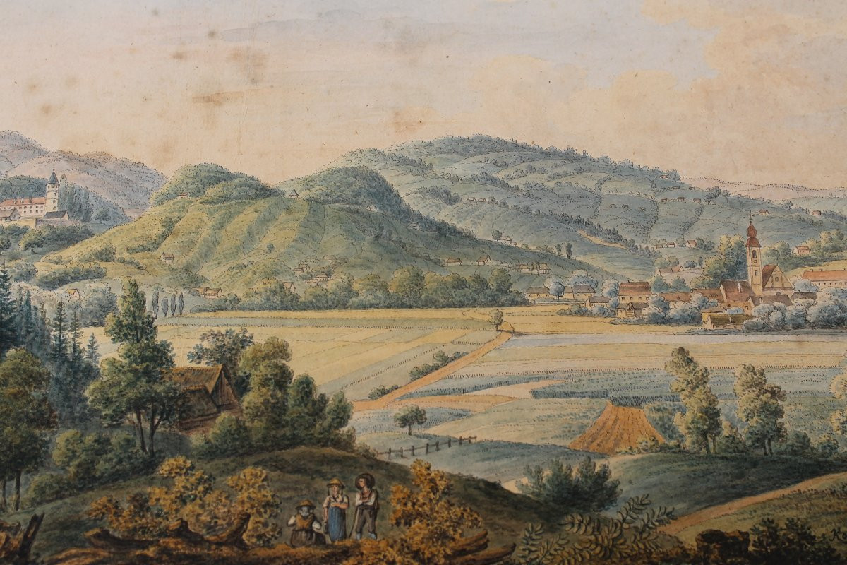Watercolor Landscape Of Bavaria Or Tyrol Signed And Dated Kofler 1904 Austria Germany-photo-7