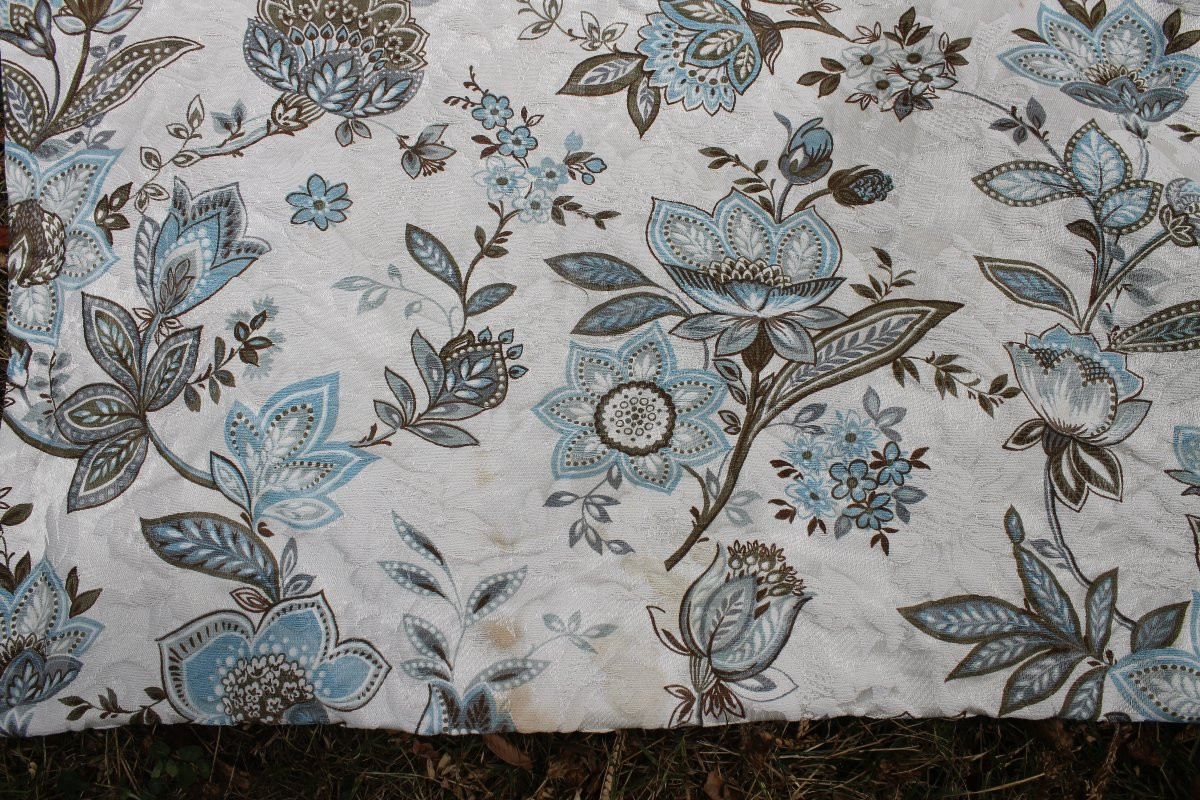 2 paires de rideaux tentures décor à l'Indienne en bleu époque 20ème-photo-7