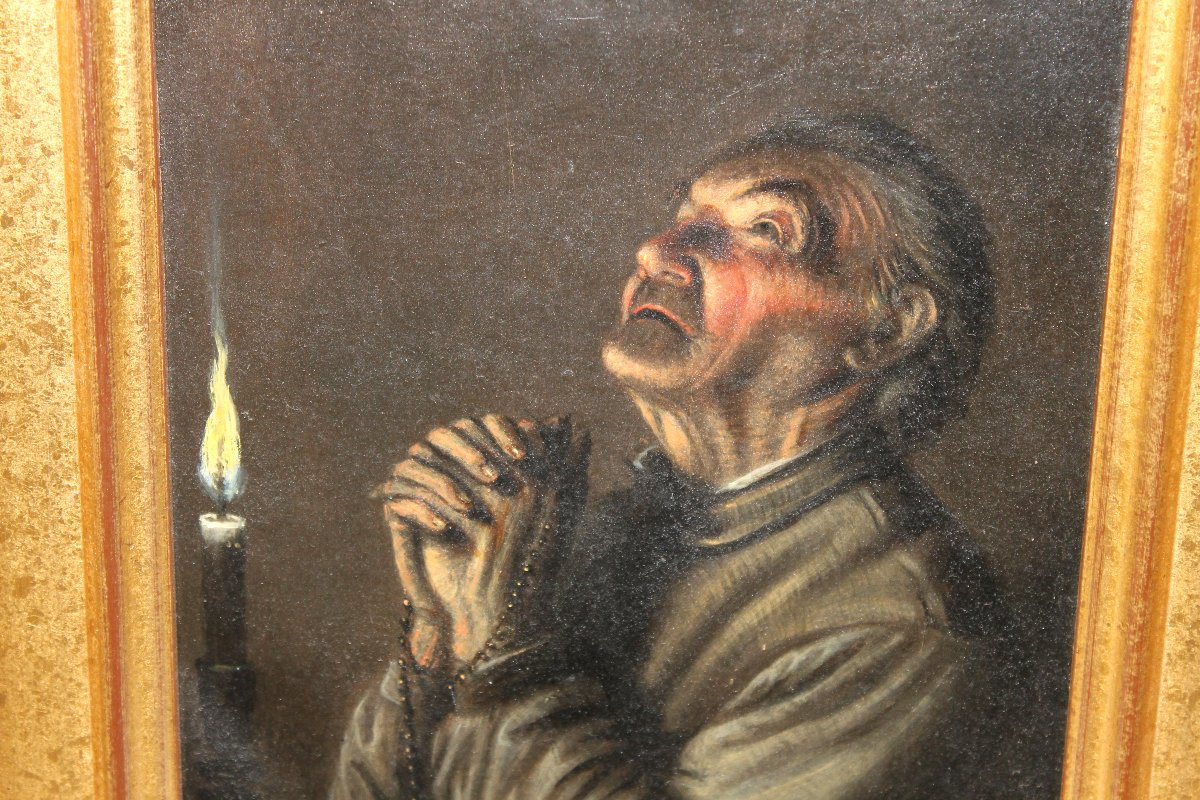 Oil On Copper Signed A. Schmit Austrian School 18th Century Monk In Prayer-photo-2