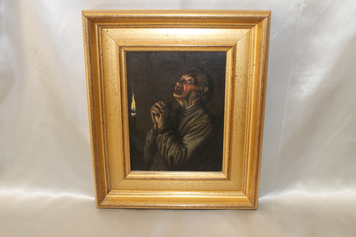 Oil On Copper Signed A. Schmit Austrian School 18th Century Monk In Prayer-photo-3
