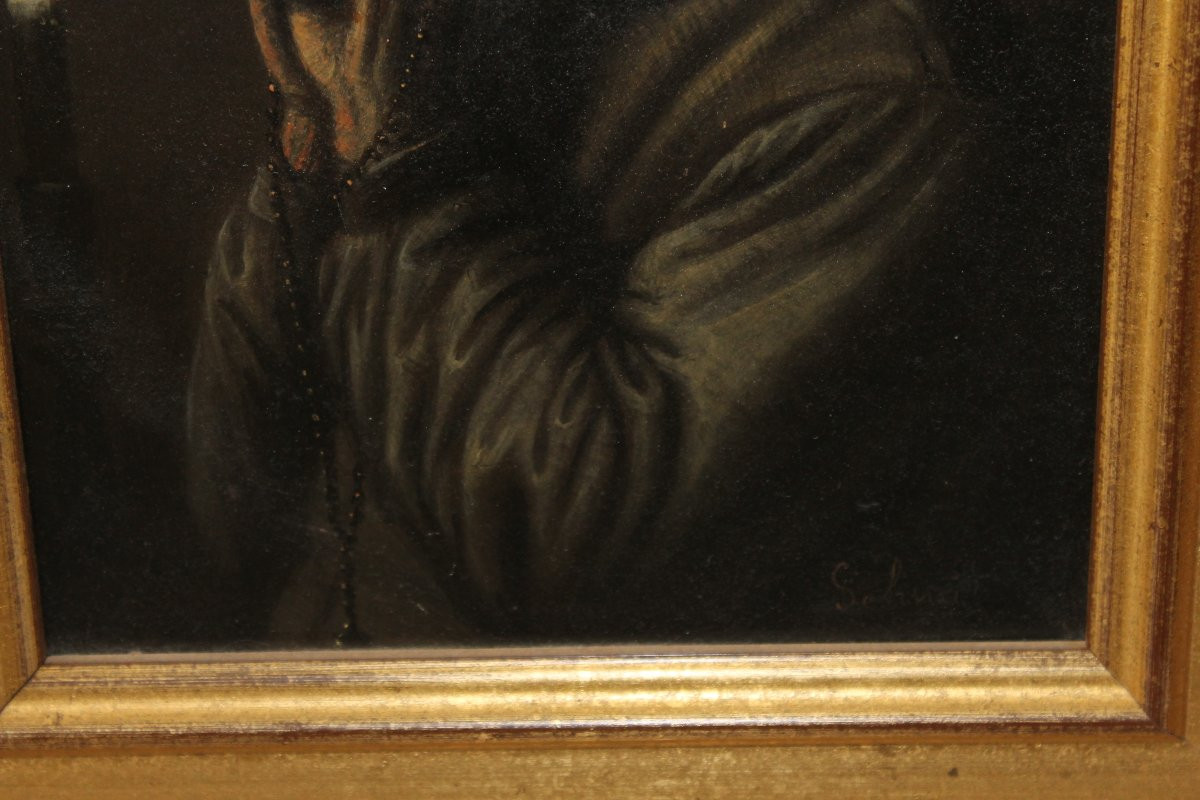 Oil On Copper Signed A. Schmit Austrian School 18th Century Monk In Prayer-photo-1