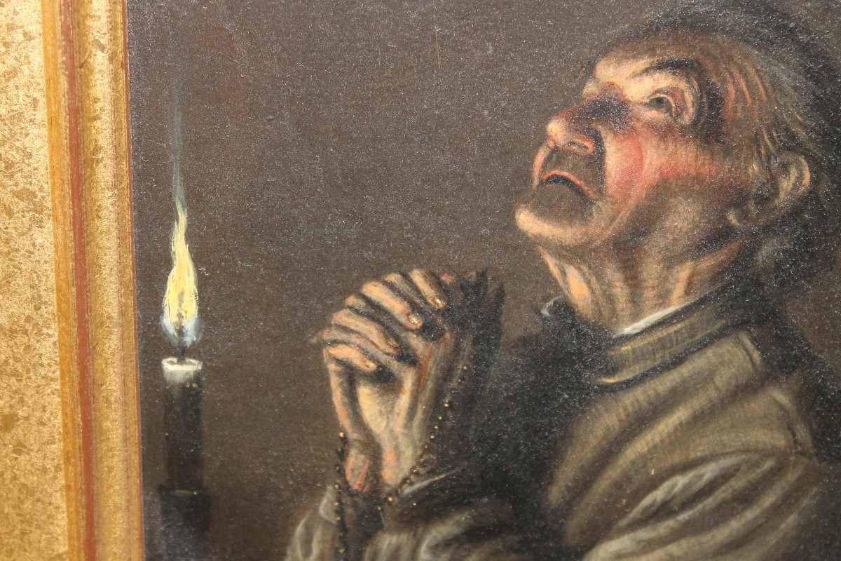 Oil On Copper Signed A. Schmit Austrian School 18th Century Monk In Prayer-photo-4