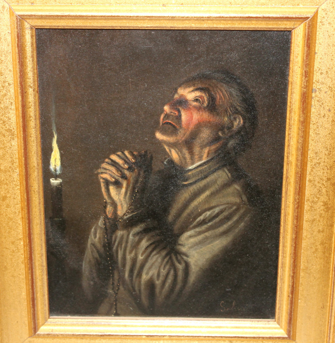 Oil On Copper Signed A. Schmit Austrian School 18th Century Monk In Prayer