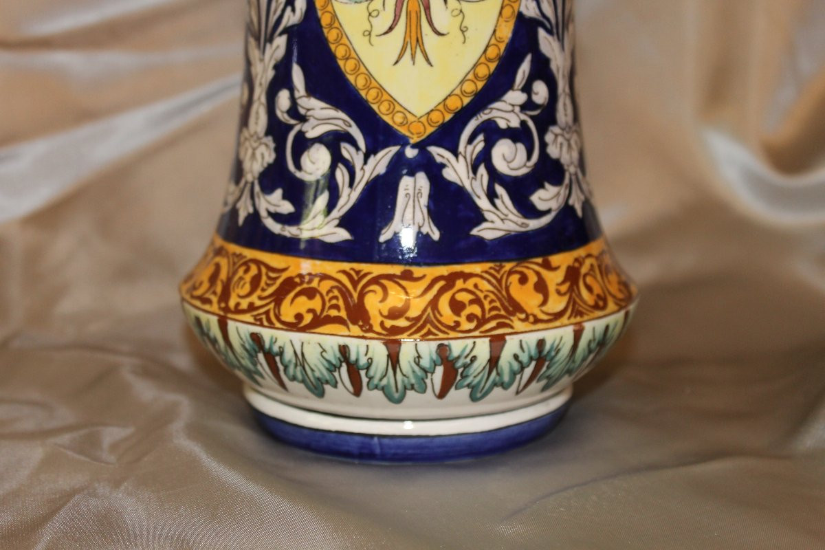 Pair Of Sarreguemines Earthenware Vases With Italian Renaissance Decoration, Late 19th Century-photo-3