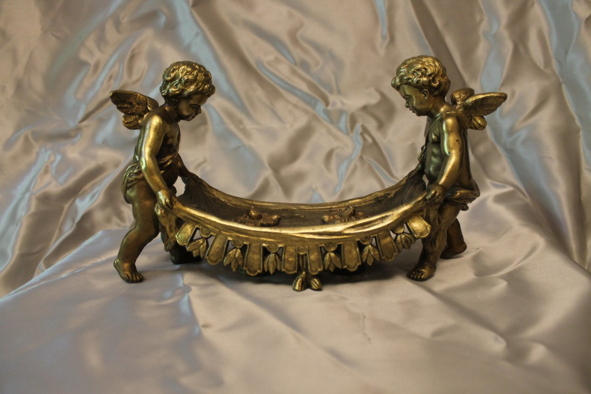 Encrier en bronze avec 2 amours ailés jouant avec un drap époque 19ème romantique-photo-2