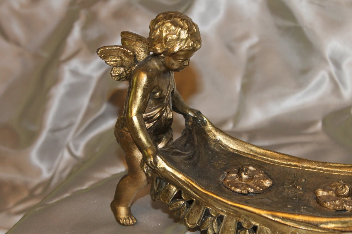 Encrier en bronze avec 2 amours ailés jouant avec un drap époque 19ème romantique-photo-2