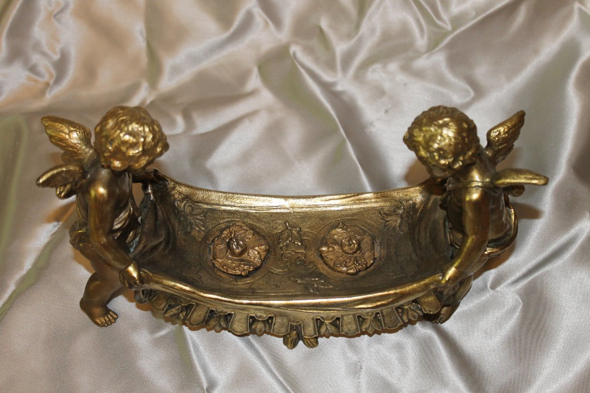 Encrier en bronze avec 2 amours ailés jouant avec un drap époque 19ème romantique-photo-3