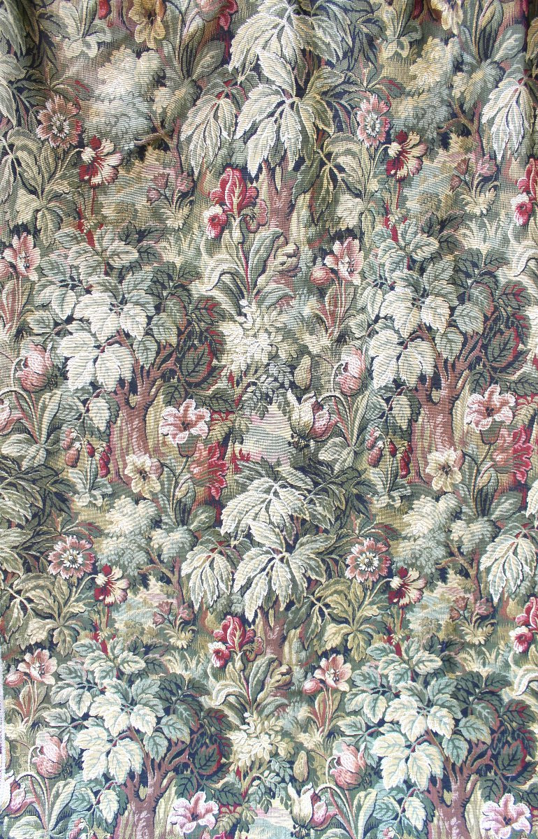 2 paires de rideaux tentures en tissé Jacquard à décor de verdure de style Louis XIII-photo-1