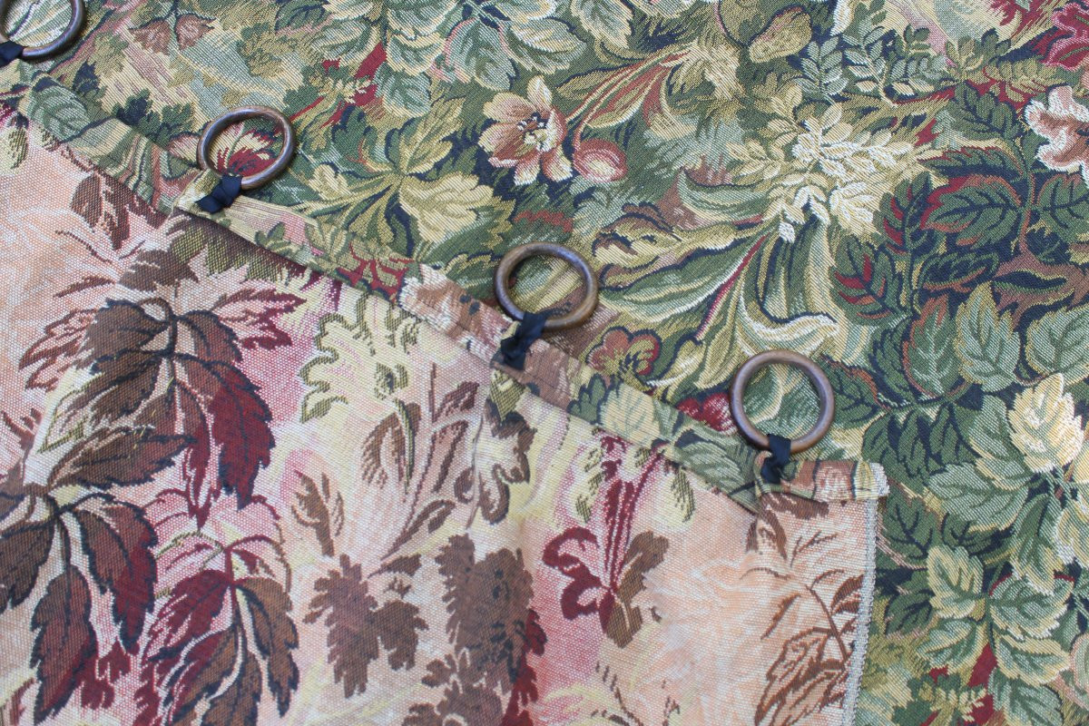 2 paires de rideaux tentures en tissé Jacquard à décor de verdure de style Louis XIII-photo-5