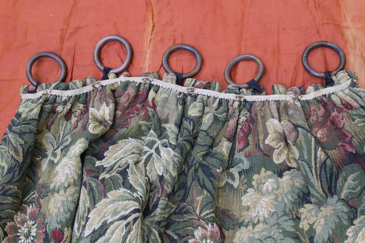 2 paires de rideaux tentures en tissé Jacquard à décor de verdure de style Louis XIII-photo-7
