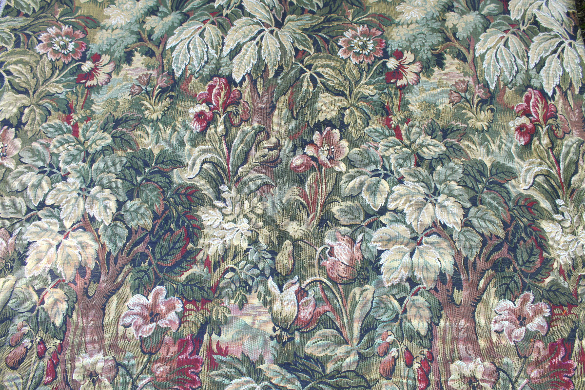 2 paires de rideaux tentures en tissé Jacquard à décor de verdure de style Louis XIII