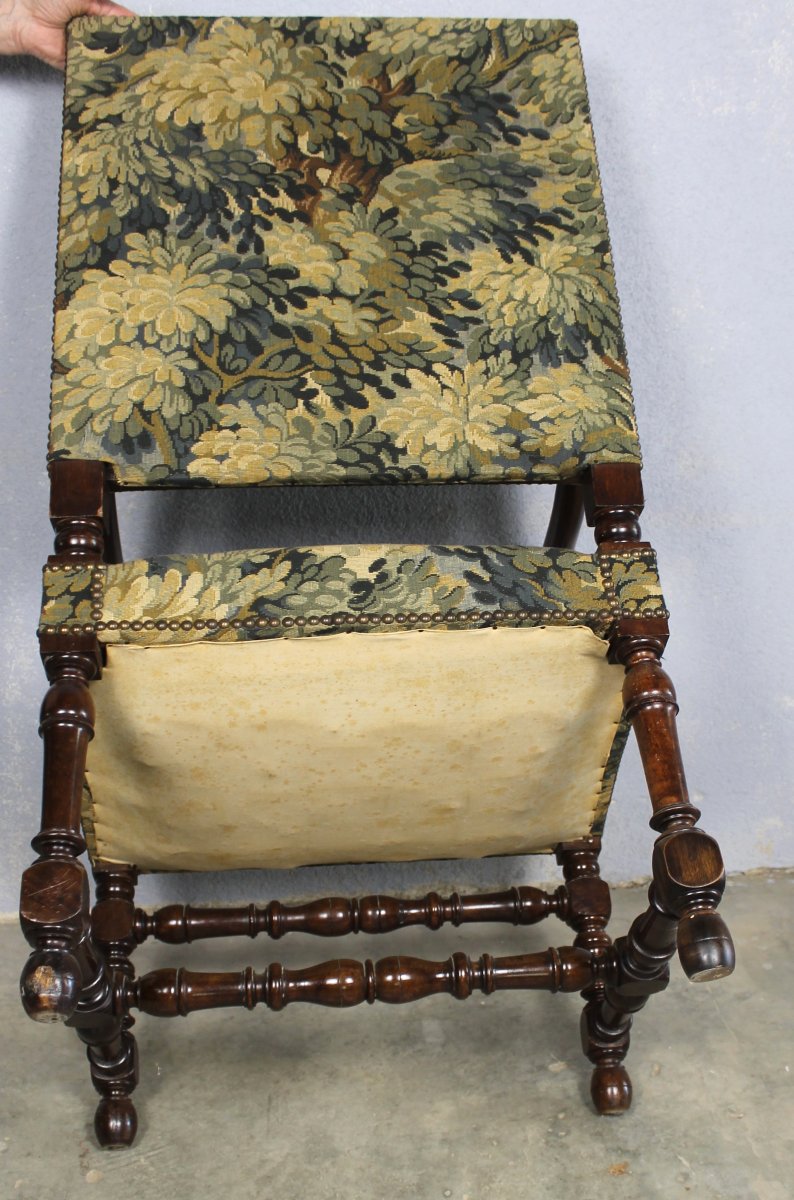 Louis XIV Style Armchair In Carved Walnut Covered With Greenery, Mid-19th Century-photo-7