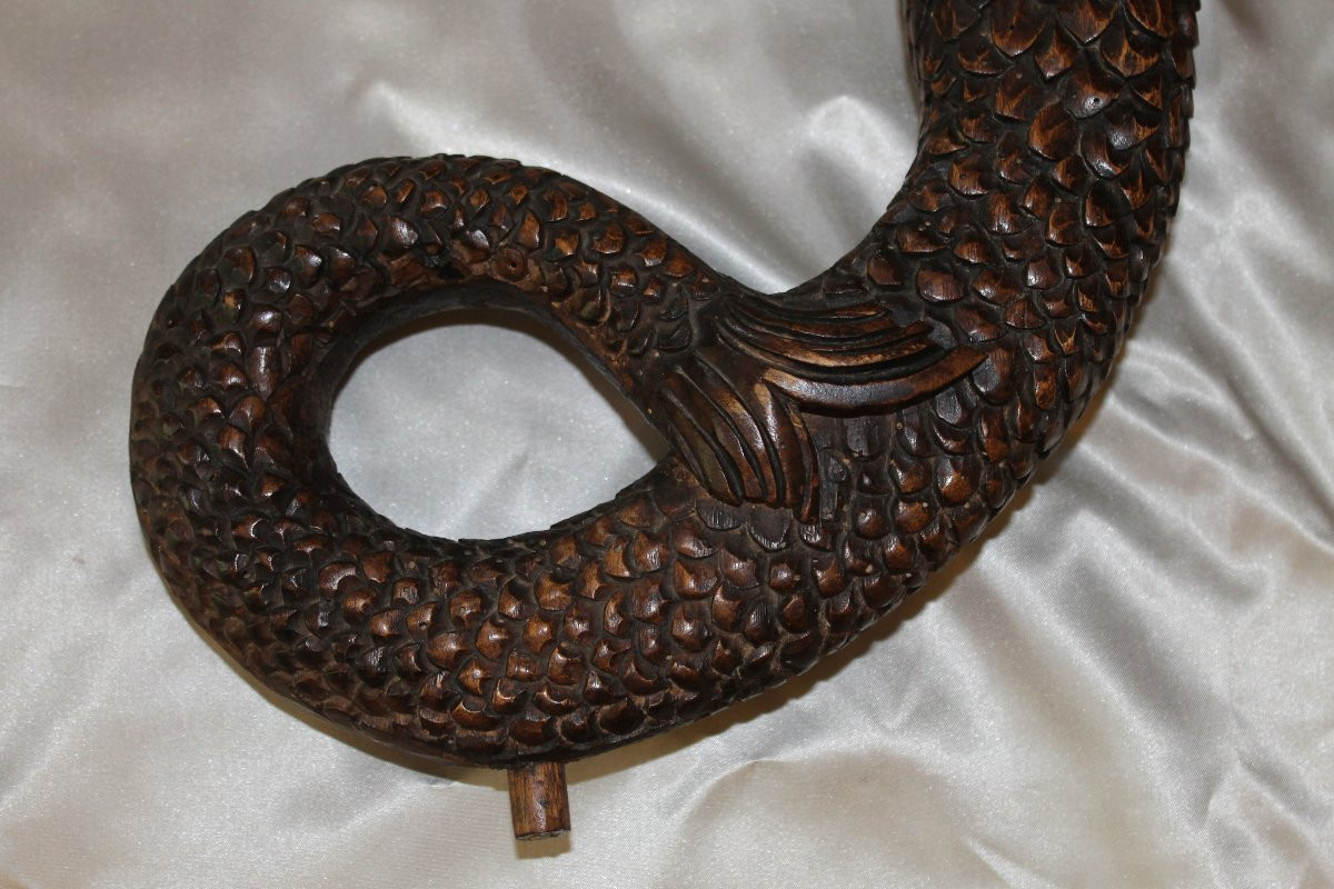 Pair Of Mermaids In Carved Walnut Wood, 19th Century, Decorative Elements, Sculpture -photo-2