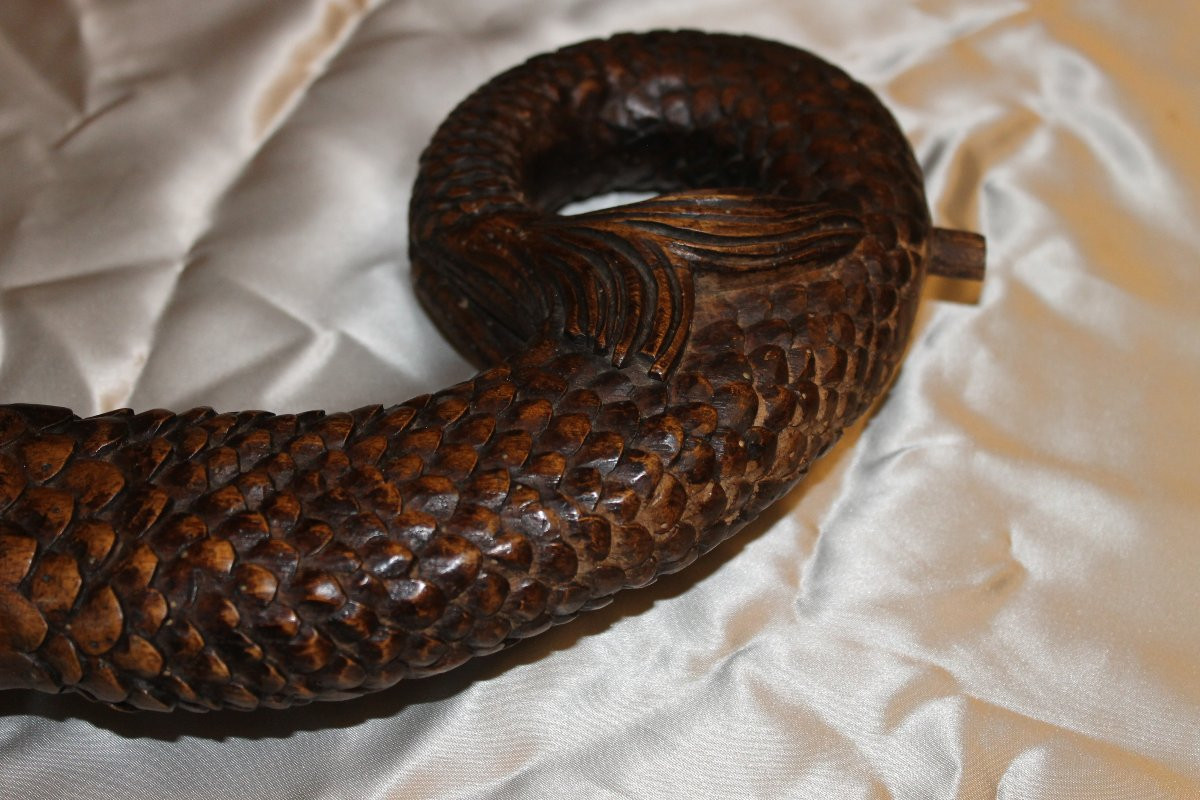 Pair Of Mermaids In Carved Walnut Wood, 19th Century, Decorative Elements, Sculpture -photo-5