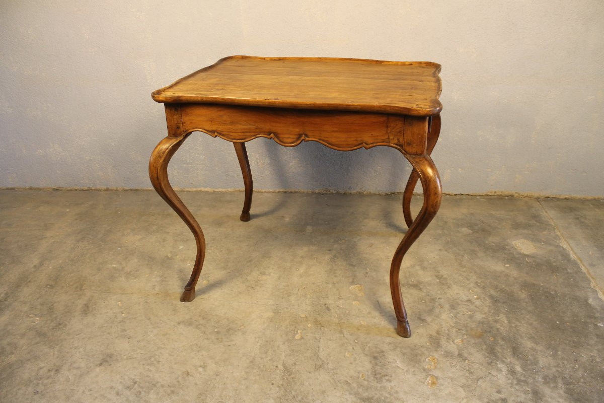 Louis XV Style Table In Fruit Wood With Cabaret Top And 2 Drawers, Late 19th Century-photo-2