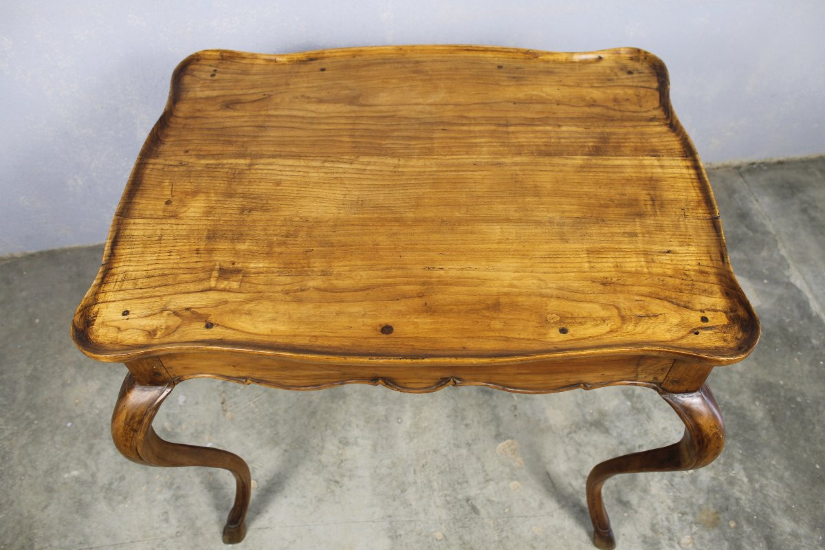 Louis XV Style Table In Fruit Wood With Cabaret Top And 2 Drawers, Late 19th Century-photo-3