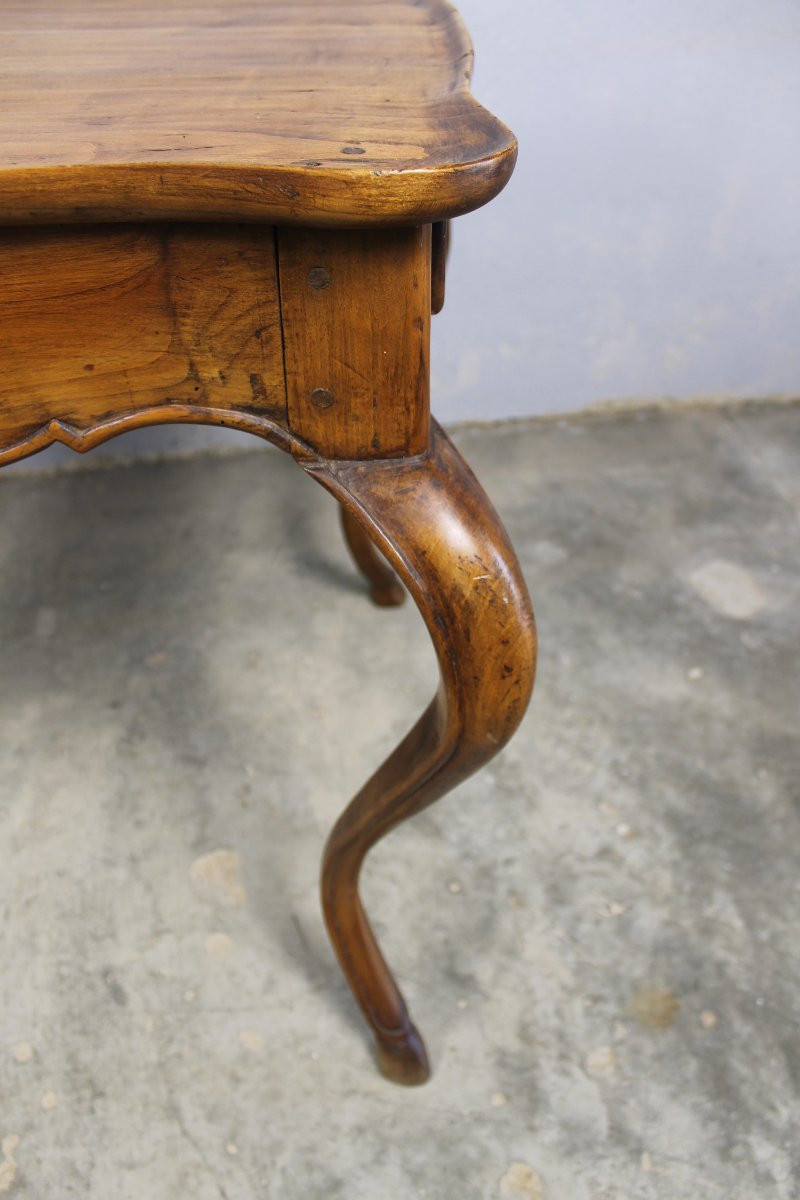 Louis XV Style Table In Fruit Wood With Cabaret Top And 2 Drawers, Late 19th Century-photo-2