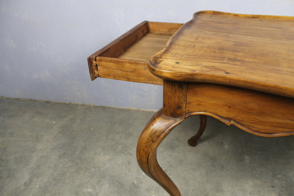 Louis XV Style Table In Fruit Wood With Cabaret Top And 2 Drawers, Late 19th Century-photo-3