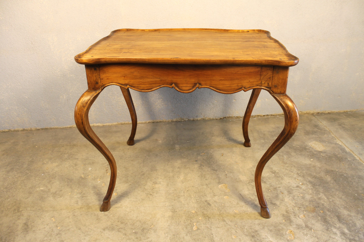 Louis XV Style Table In Fruit Wood With Cabaret Top And 2 Drawers, Late 19th Century