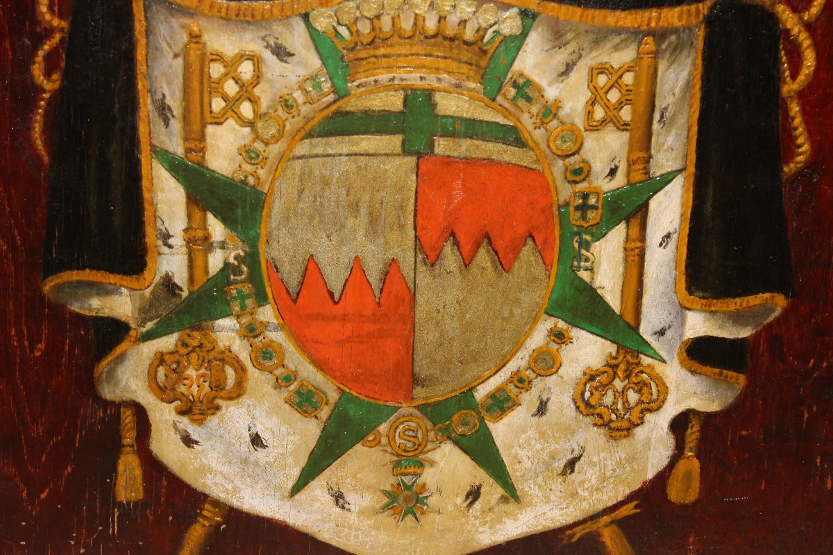 Coat Of Arms Painted On Framed Panel Heraldic Coat Of Arms Order Of Saint Lazarus 19th Century-photo-3