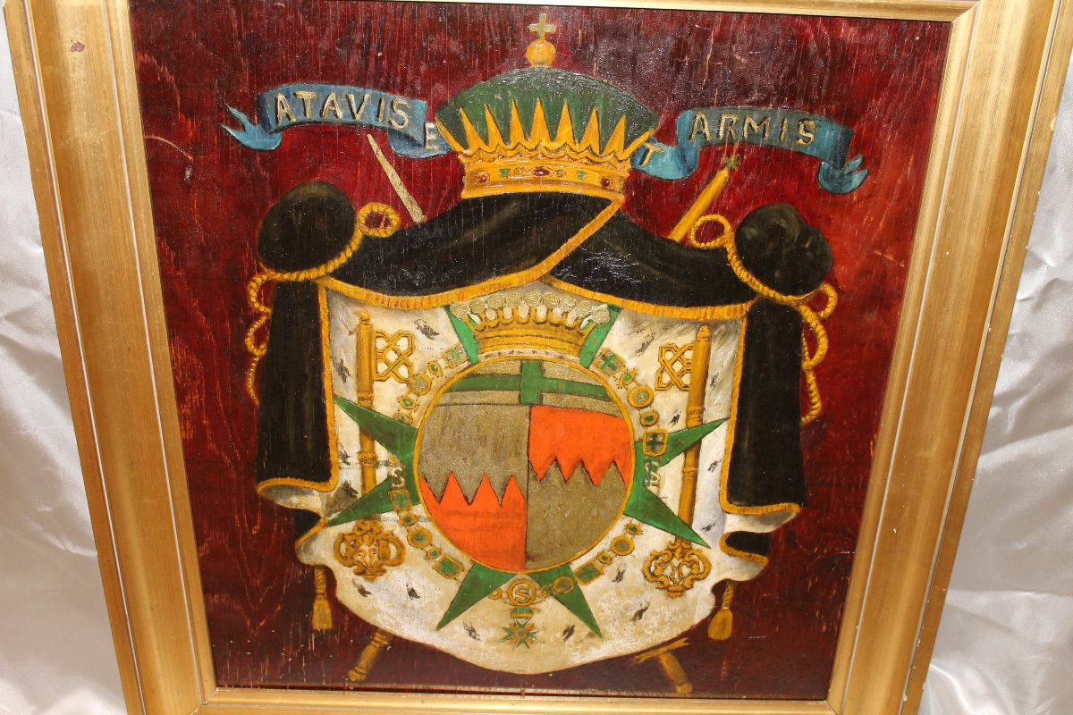 Coat Of Arms Painted On Framed Panel Heraldic Coat Of Arms Order Of Saint Lazarus 19th Century-photo-3