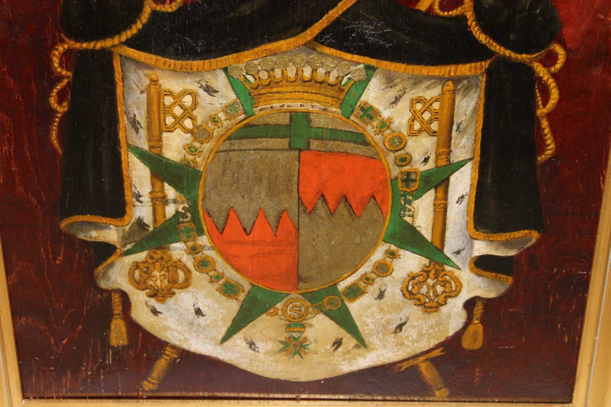 Coat Of Arms Painted On Framed Panel Heraldic Coat Of Arms Order Of Saint Lazarus 19th Century-photo-4