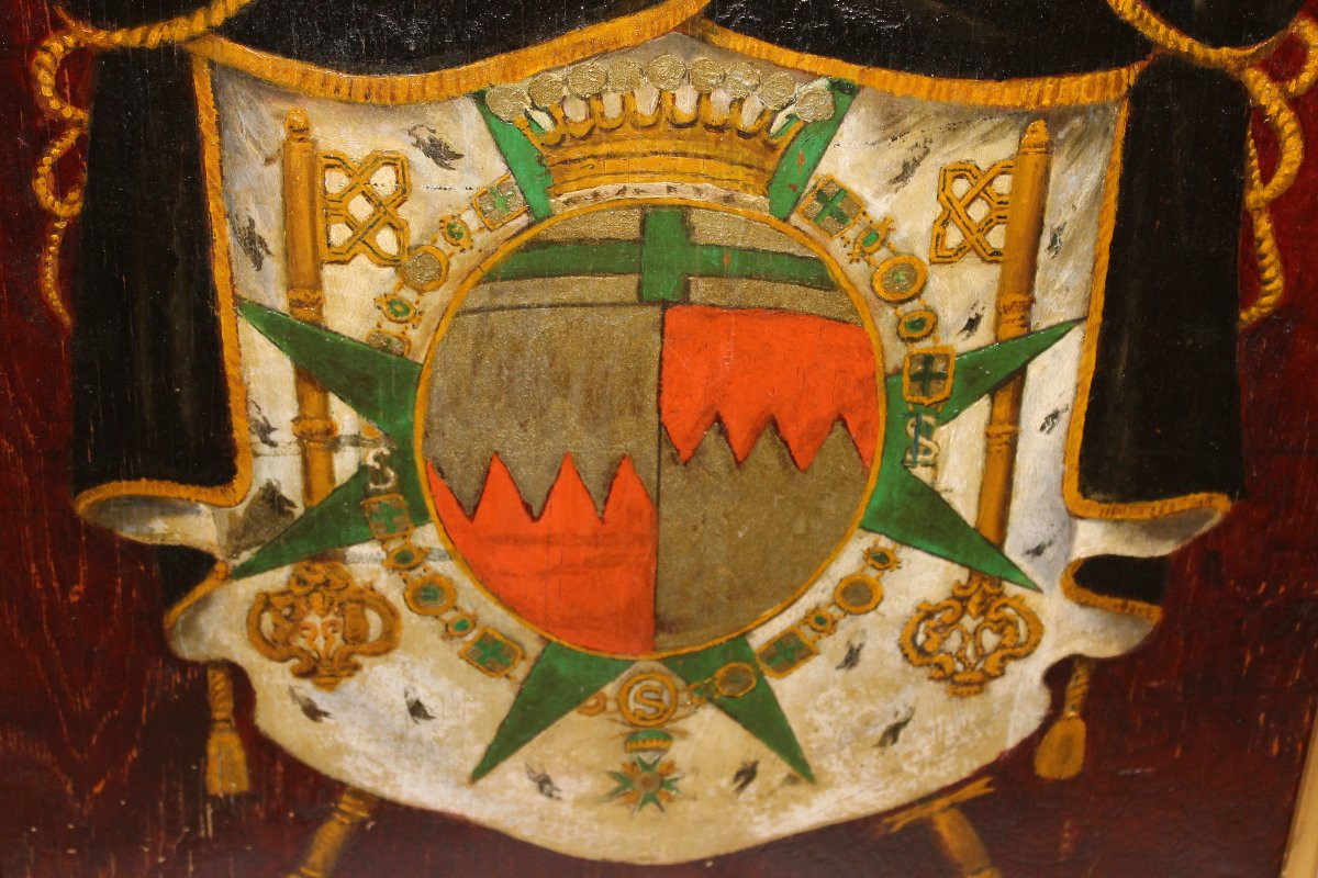 Coat Of Arms Painted On Framed Panel Heraldic Coat Of Arms Order Of Saint Lazarus 19th Century-photo-6