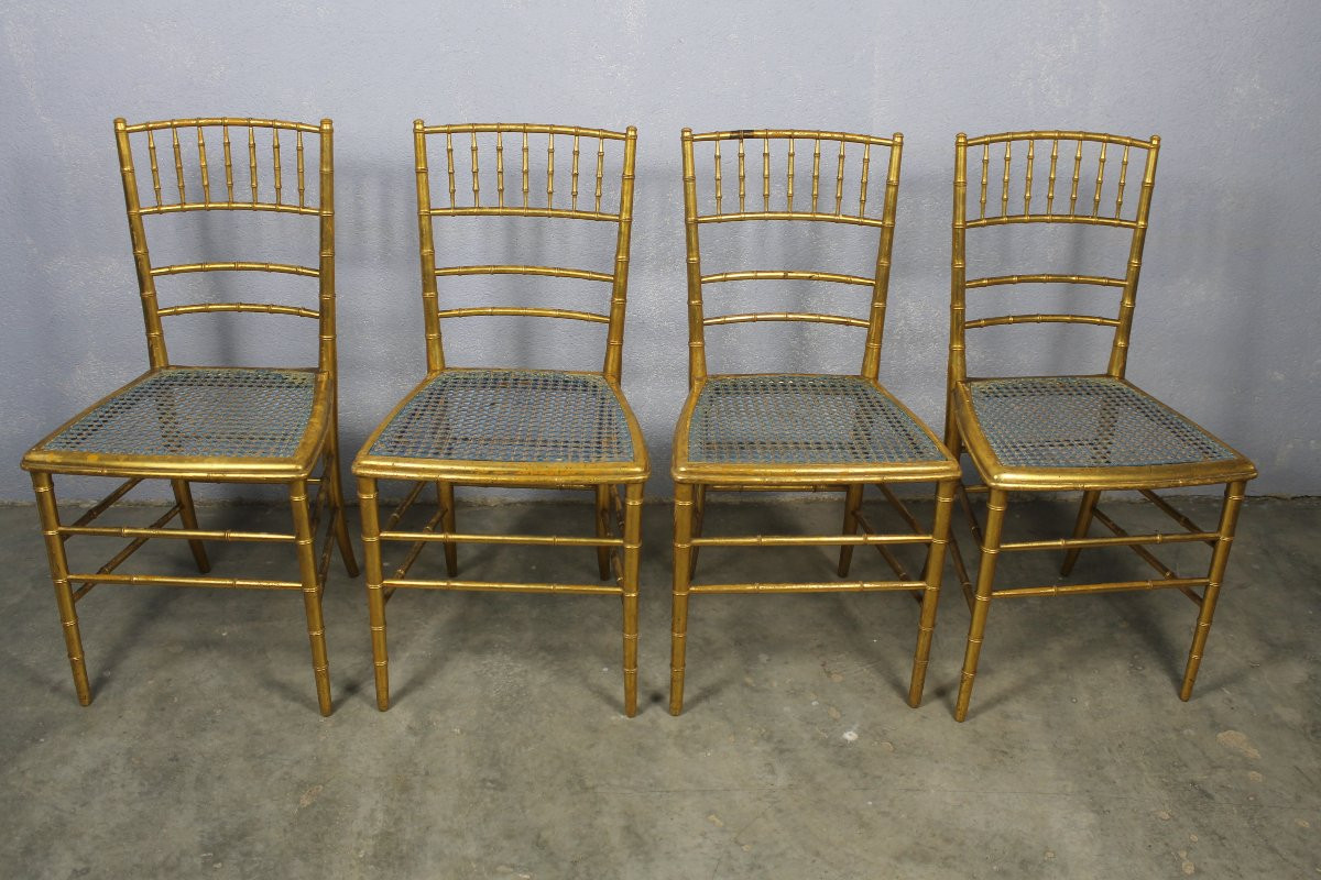 Suite de 4 chaises de théâtre en bois doré style bambou époque fin 19ème-photo-3