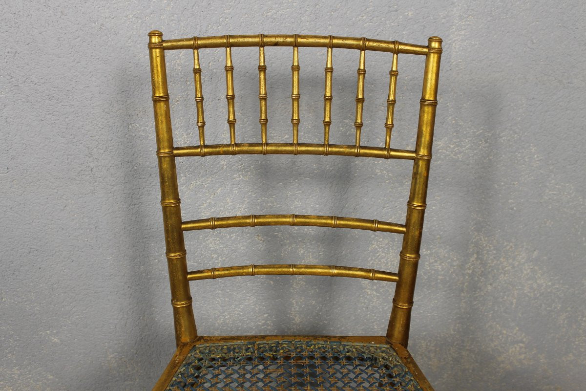 Suite de 4 chaises de théâtre en bois doré style bambou époque fin 19ème-photo-2